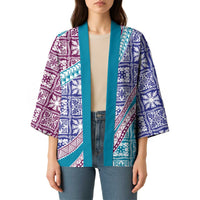 Hawaiian Quilt Pattern Kimono Purple Blue Color Mixed LT01 - Polynesian Pride