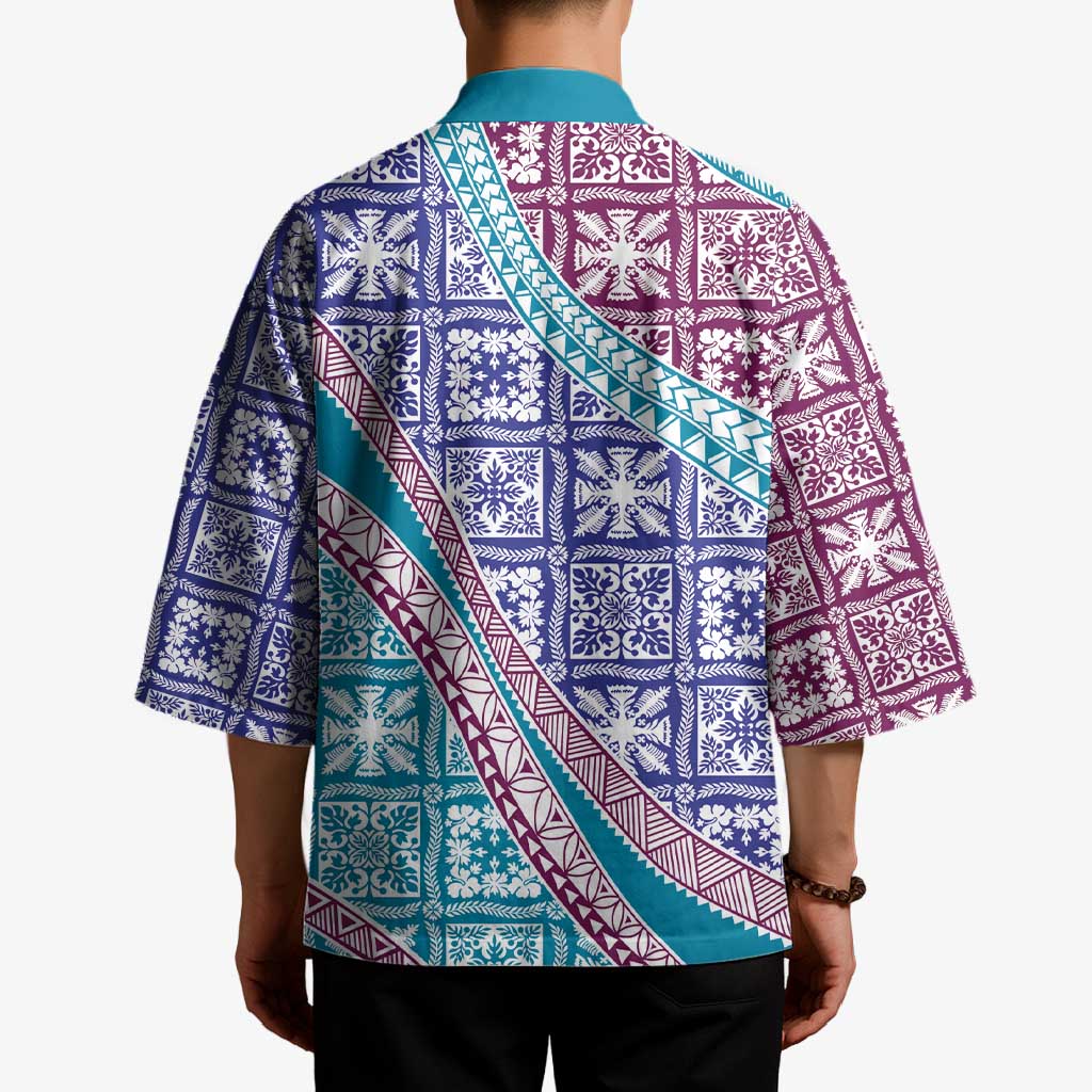 Hawaiian Quilt Pattern Kimono Purple Blue Color Mixed LT01 - Polynesian Pride