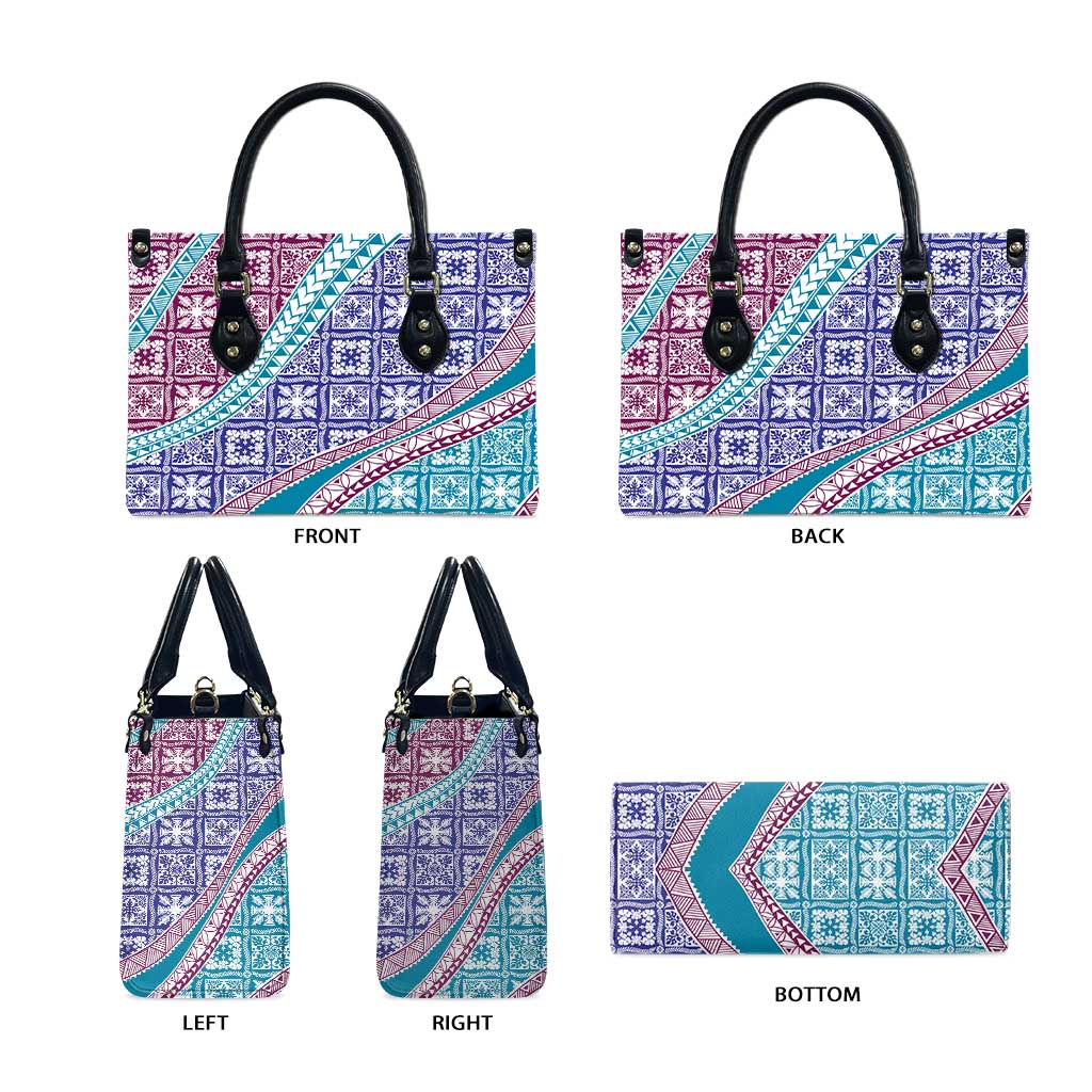 Hawaiian Quilt Pattern Leather Bag Purple Blue Color Mixed LT01 - Polynesian Pride