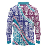 Hawaiian Quilt Pattern Long Sleeve Polo Shirt Purple Blue Color Mixed LT01 - Polynesian Pride