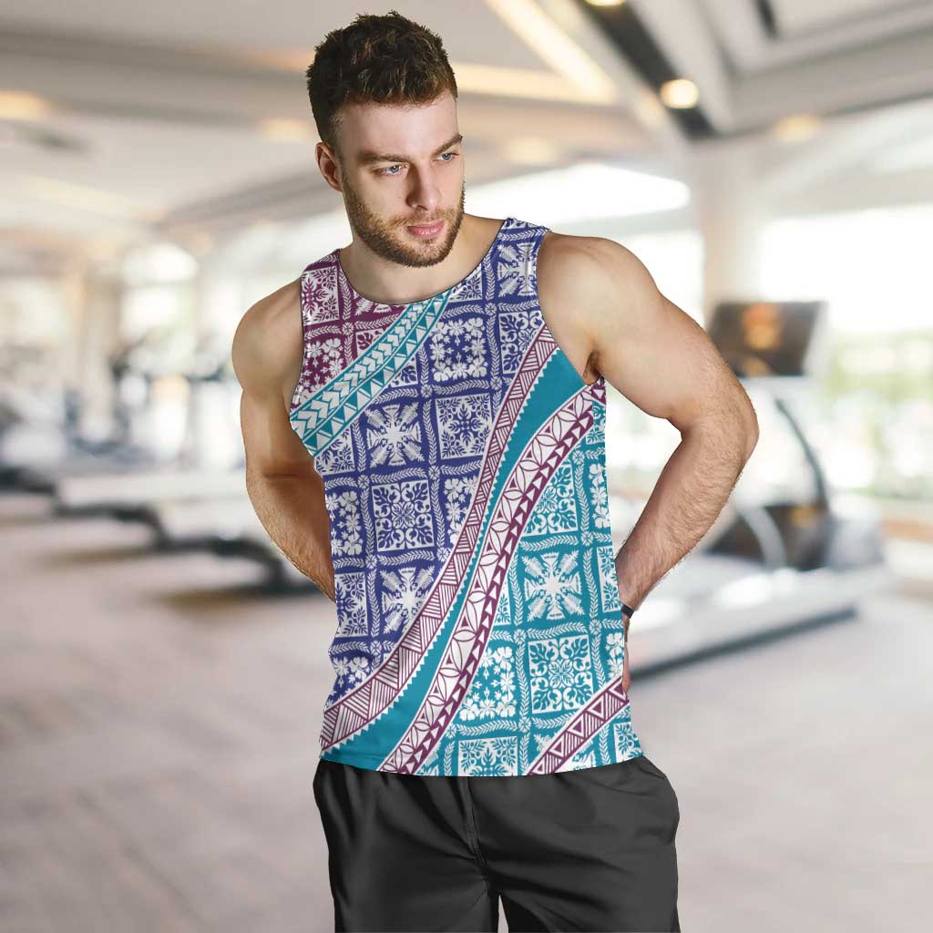 Hawaiian Quilt Pattern Men Tank Top Purple Blue Color Mixed - Polynesian Pride