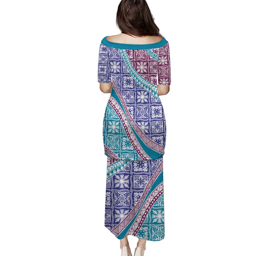 Hawaiian Quilt Pattern Puletasi Purple Blue Color Mixed LT01 - Polynesian Pride