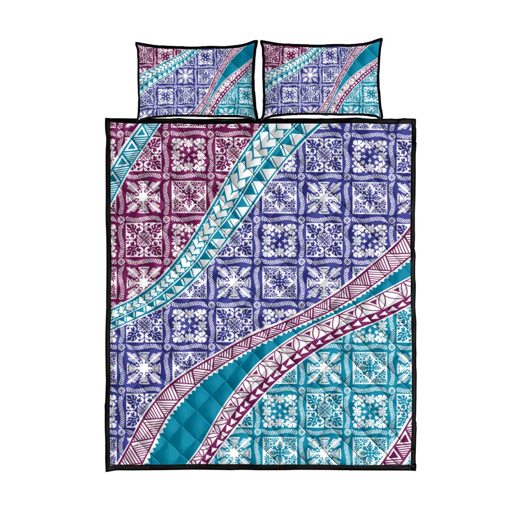 Hawaiian Quilt Pattern Quilt Bed Set Purple Blue Color Mixed LT01 - Polynesian Pride