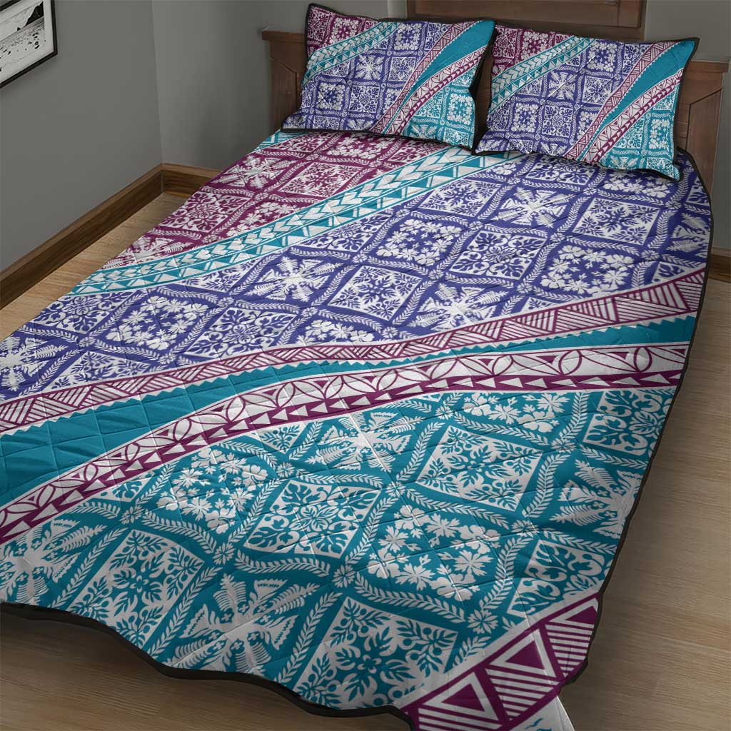 Hawaiian Quilt Pattern Quilt Bed Set Purple Blue Color Mixed LT01 - Polynesian Pride