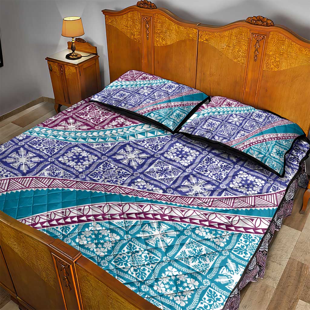 Hawaiian Quilt Pattern Quilt Bed Set Purple Blue Color Mixed LT01 - Polynesian Pride