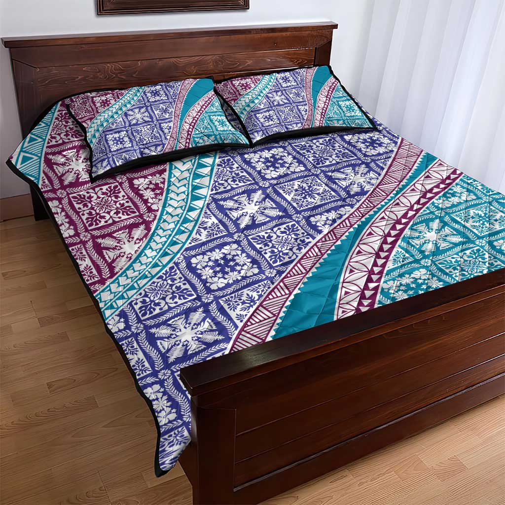 Hawaiian Quilt Pattern Quilt Bed Set Purple Blue Color Mixed LT01 - Polynesian Pride