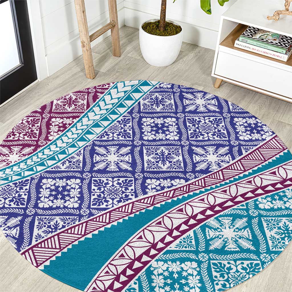 Hawaiian Quilt Pattern Round Carpet Purple Blue Color Mixed LT01 Purple - Polynesian Pride