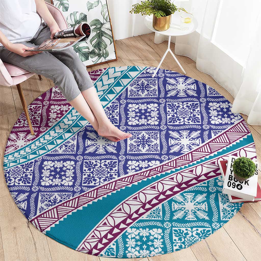 Hawaiian Quilt Pattern Round Carpet Purple Blue Color Mixed LT01 - Polynesian Pride