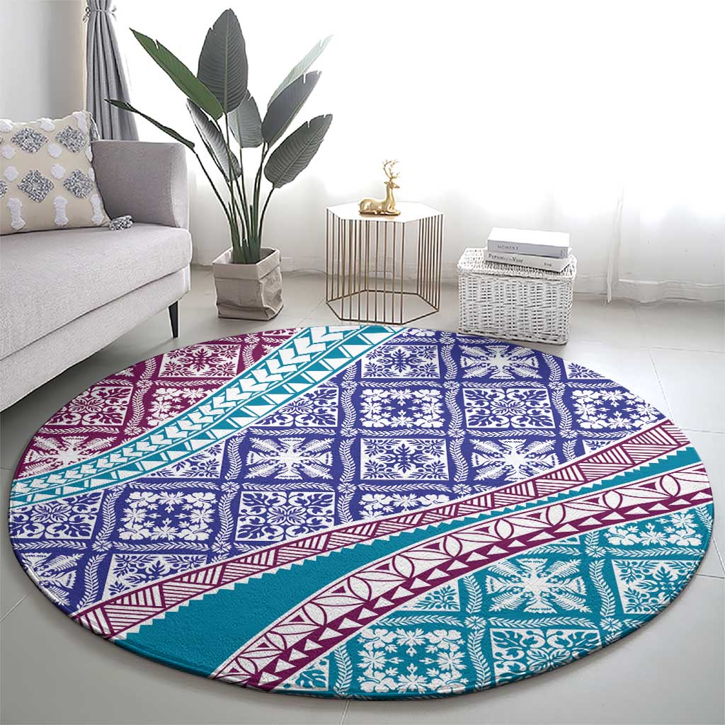 Hawaiian Quilt Pattern Round Carpet Purple Blue Color Mixed LT01 - Polynesian Pride