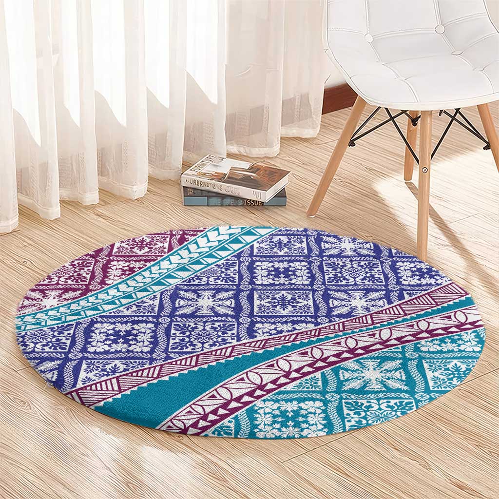 Hawaiian Quilt Pattern Round Carpet Purple Blue Color Mixed LT01 - Polynesian Pride