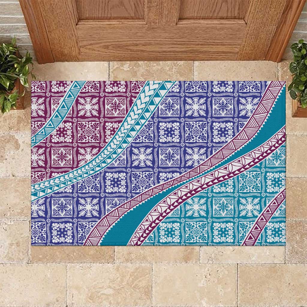 Hawaiian Quilt Pattern Rubber Doormat Purple Blue Color Mixed LT01 Purple - Polynesian Pride