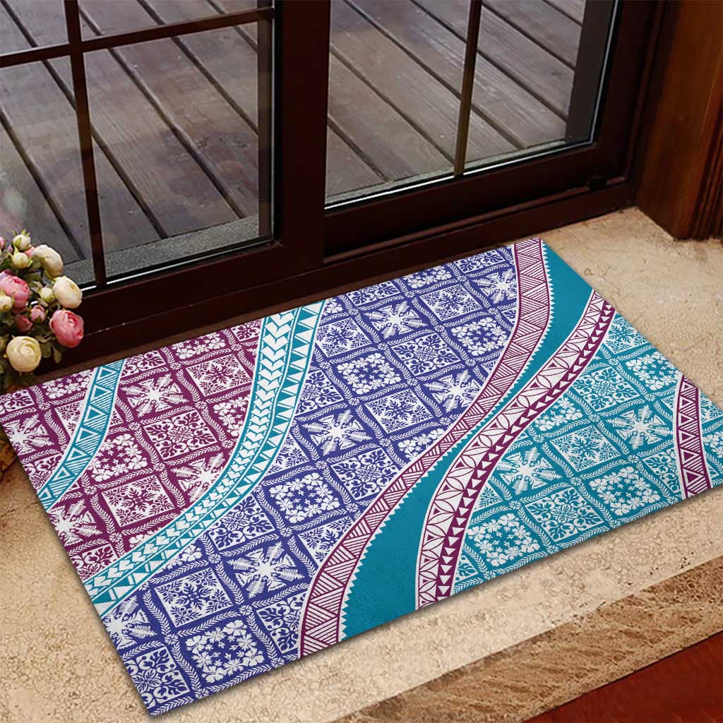 Hawaiian Quilt Pattern Rubber Doormat Purple Blue Color Mixed LT01 - Polynesian Pride