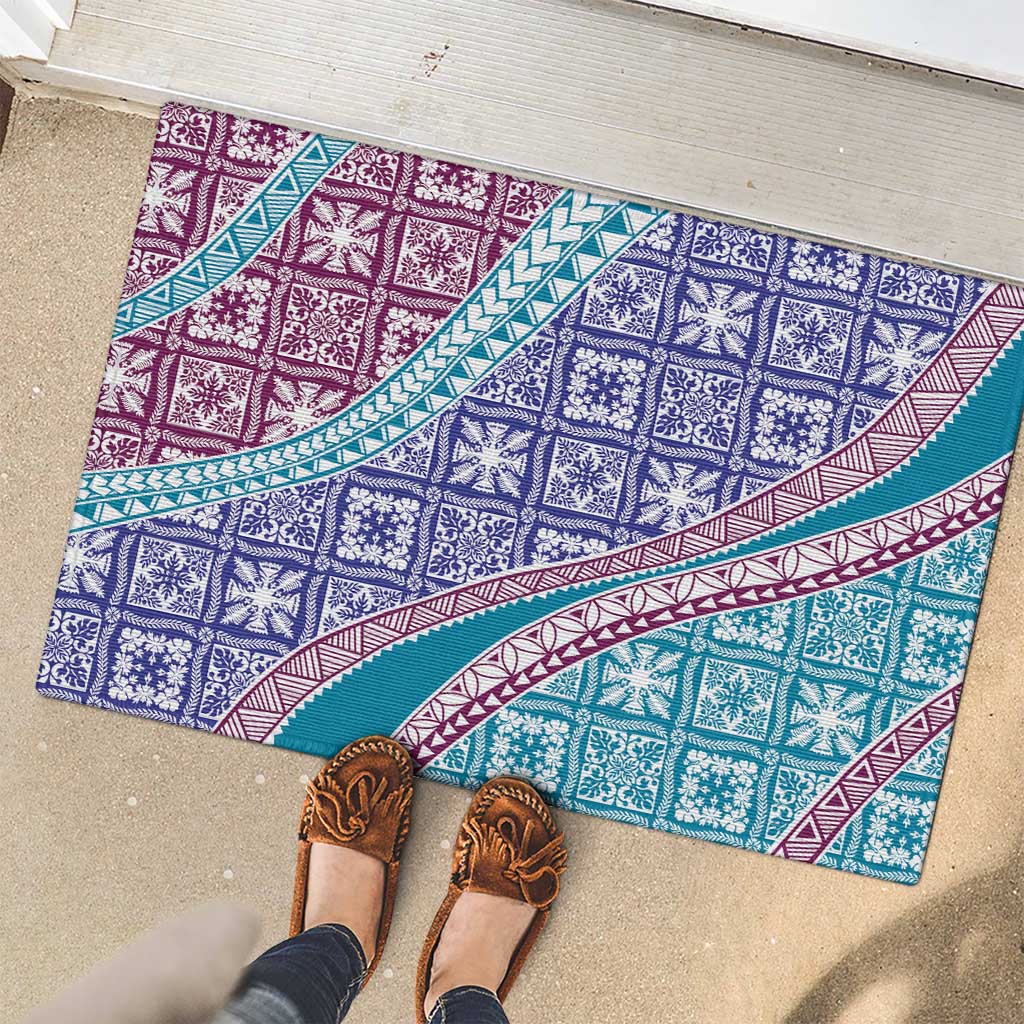 Hawaiian Quilt Pattern Rubber Doormat Purple Blue Color Mixed LT01 - Polynesian Pride