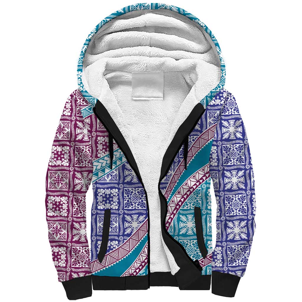 Hawaiian Quilt Pattern Sherpa Hoodie Purple Blue Color Mixed LT01 Unisex Purple - Polynesian Pride
