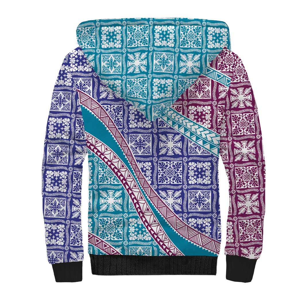 Hawaiian Quilt Pattern Sherpa Hoodie Purple Blue Color Mixed LT01 - Polynesian Pride