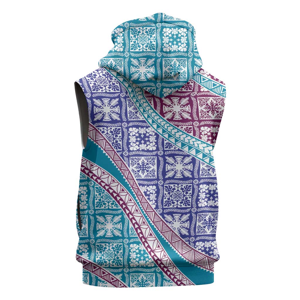 Hawaiian Quilt Pattern Sleeveless Hoodie Purple Blue Color Mixed LT01 - Polynesian Pride