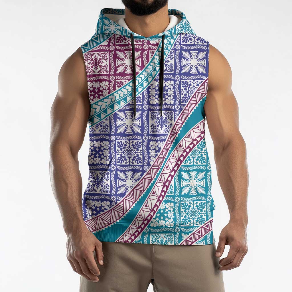 Hawaiian Quilt Pattern Sleeveless Hoodie Purple Blue Color Mixed LT01 - Polynesian Pride