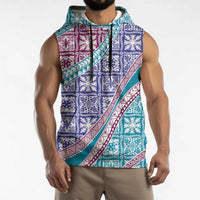 Hawaiian Quilt Pattern Sleeveless Hoodie Purple Blue Color Mixed LT01 - Polynesian Pride