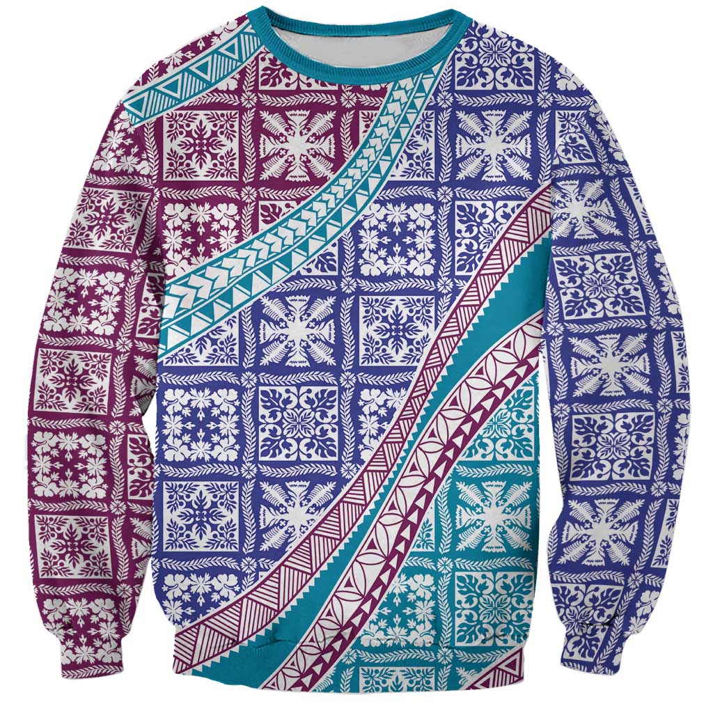 Hawaiian Quilt Pattern Sweatshirt Purple Blue Color Mixed LT01 Unisex Purple - Polynesian Pride