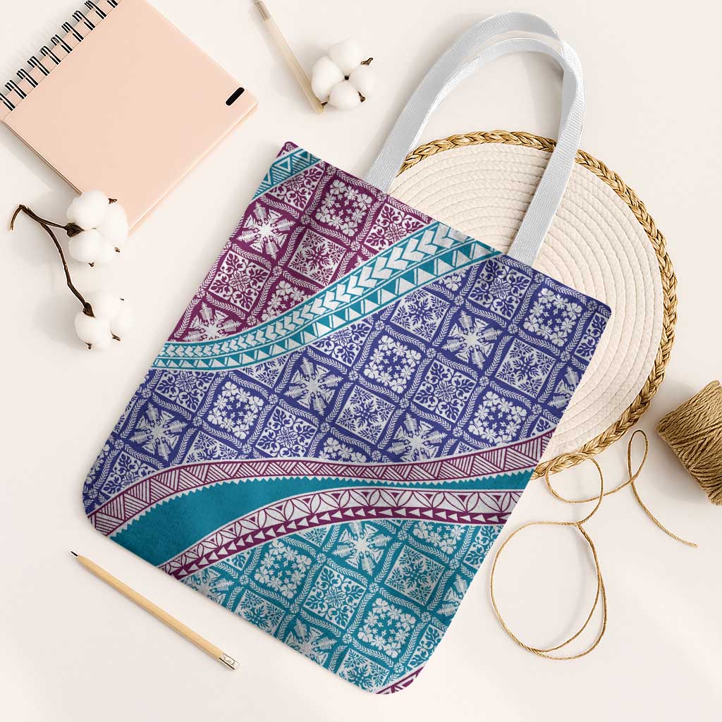 Hawaiian Quilt Pattern Tote Bag Purple Blue Color Mixed - Polynesian Pride