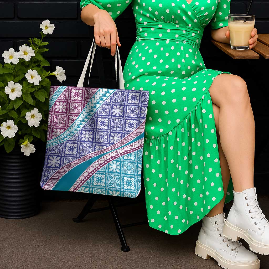 Hawaiian Quilt Pattern Tote Bag Purple Blue Color Mixed - Polynesian Pride