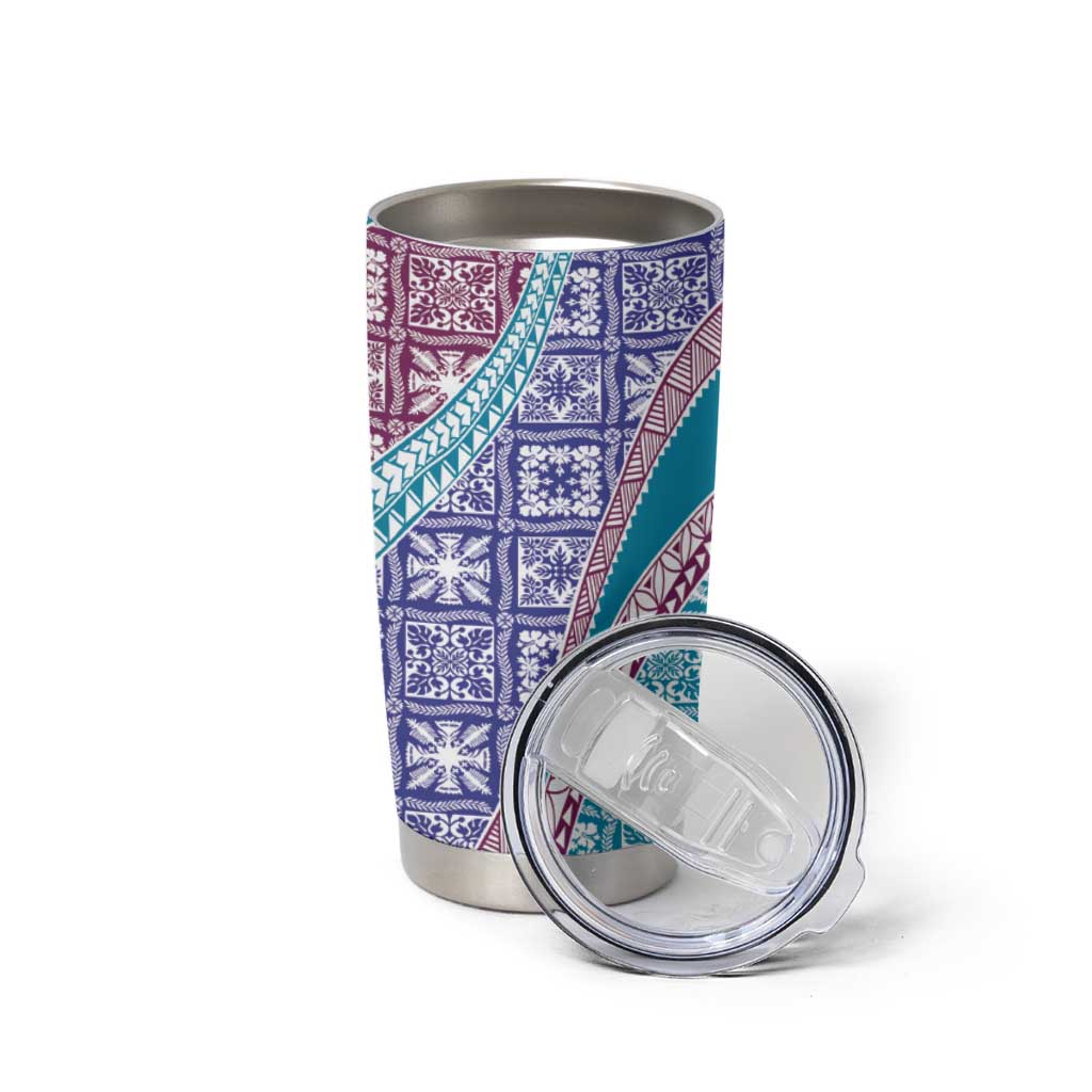 Hawaiian Quilt Pattern Tumbler Cup Purple Blue Color Mixed - Polynesian Pride