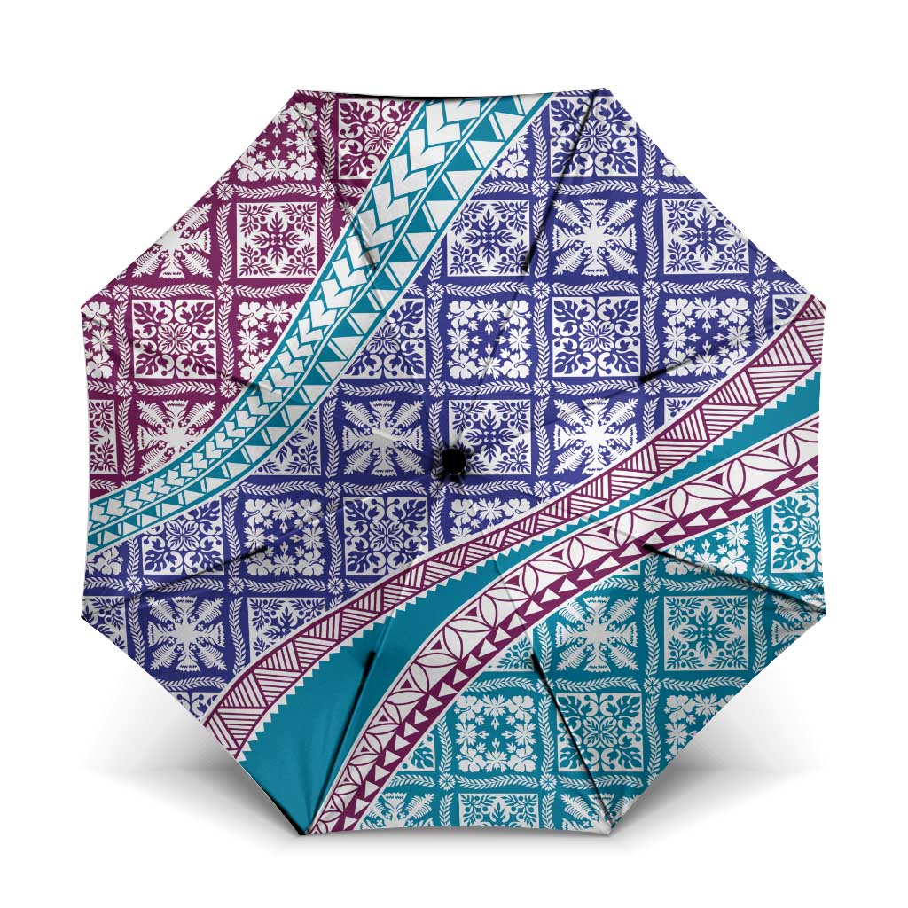 Hawaiian Quilt Pattern Umbrella Purple Blue Color Mixed LT01 One Size Folded 11.42 inch Opened Diameter 37.4 inch Purple - Polynesian Pride