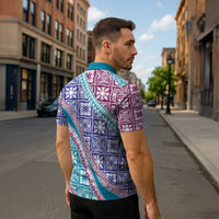 Hawaiian Quilt Pattern Zipper Polo Shirt Purple Blue Color Mixed LT01 - Polynesian Pride
