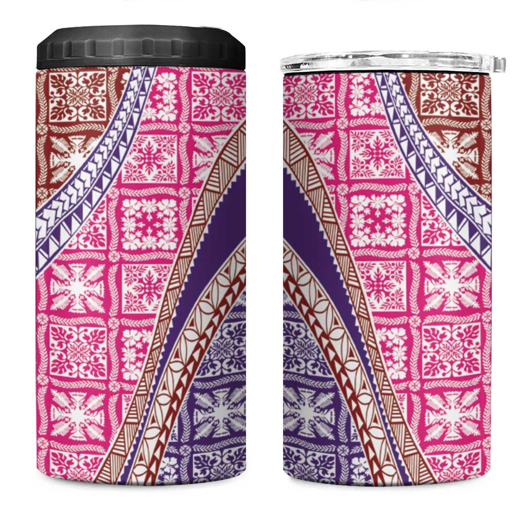 Hawaiian Quilt Pattern 4 in 1 Can Cooler Tumbler Sweet Color Mixed LT01 One Size: 16 oz Pink - Polynesian Pride