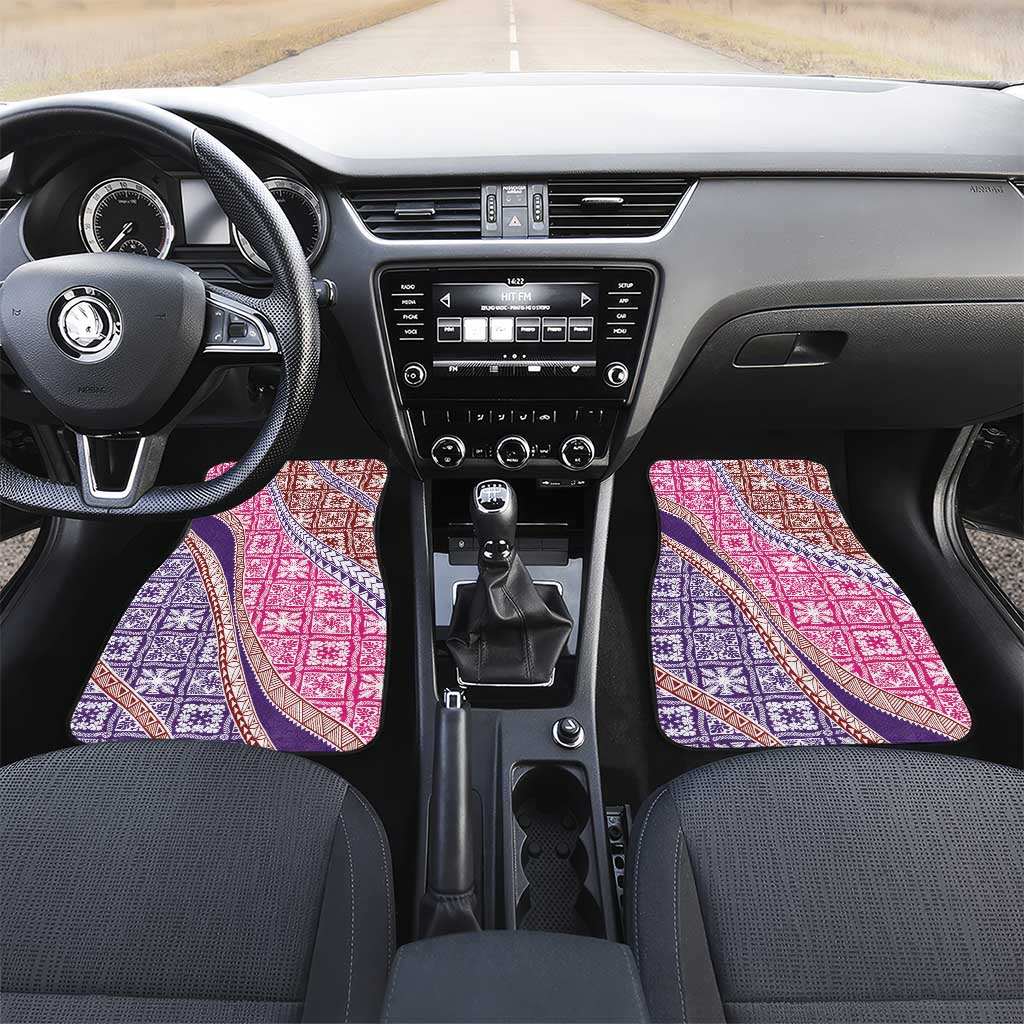 Hawaiian Quilt Pattern Car Mats Sweet Color Mixed LT01 Set 2pcs - Front Pink - Polynesian Pride