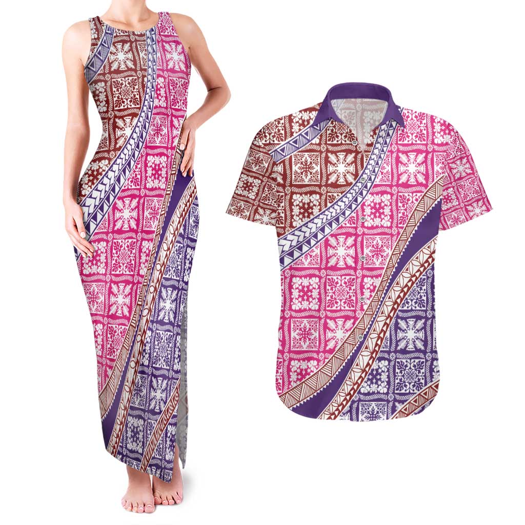 Hawaiian Quilt Pattern Couples Matching Tank Maxi Dress and Hawaiian Shirt Sweet Color Mixed - Polynesian Pride