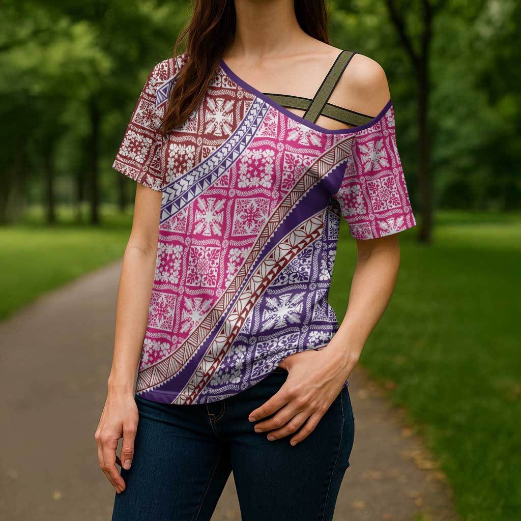 Hawaiian Quilt Pattern Cross Shoulder Shirt Sweet Color Mixed - Polynesian Pride