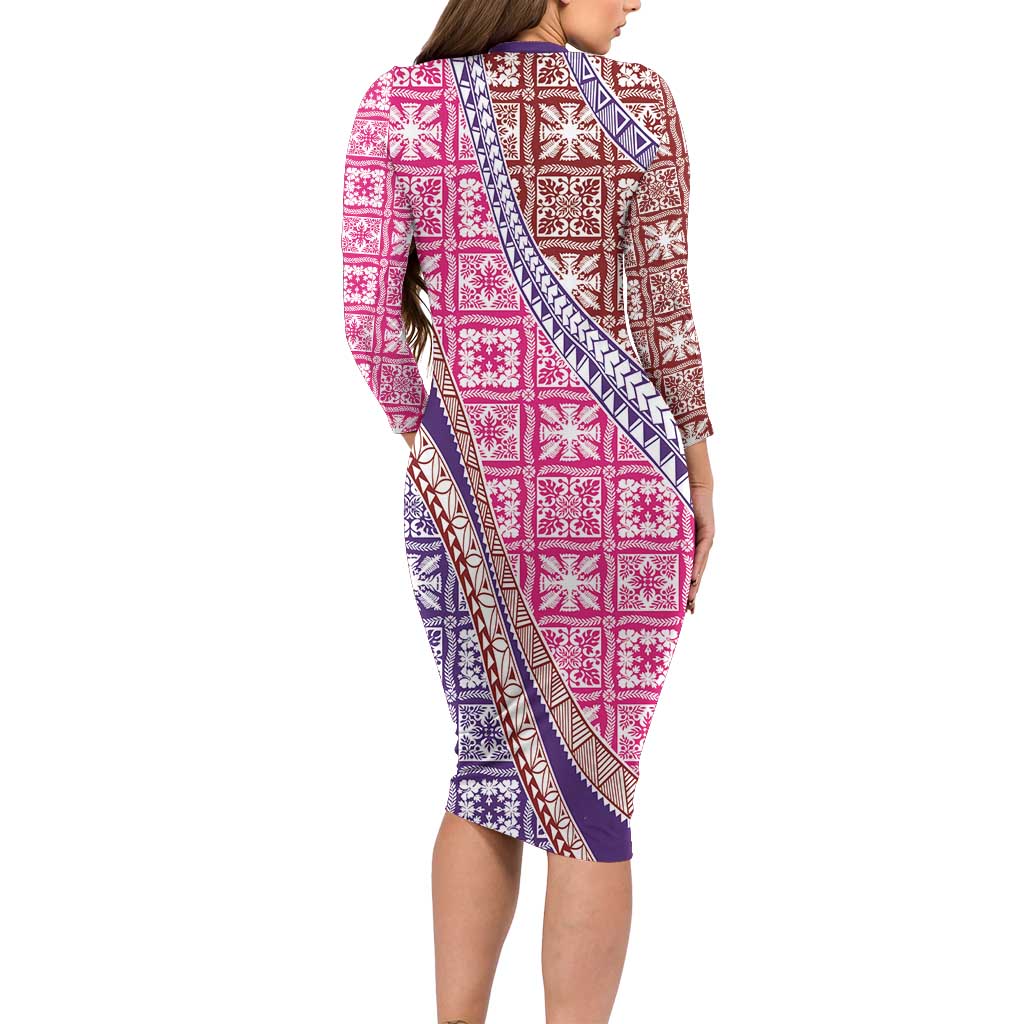 Hawaiian Quilt Pattern Family Matching Long Sleeve Bodycon Dress and Hawaiian Shirt Sweet Color Mixed LT01 - Polynesian Pride