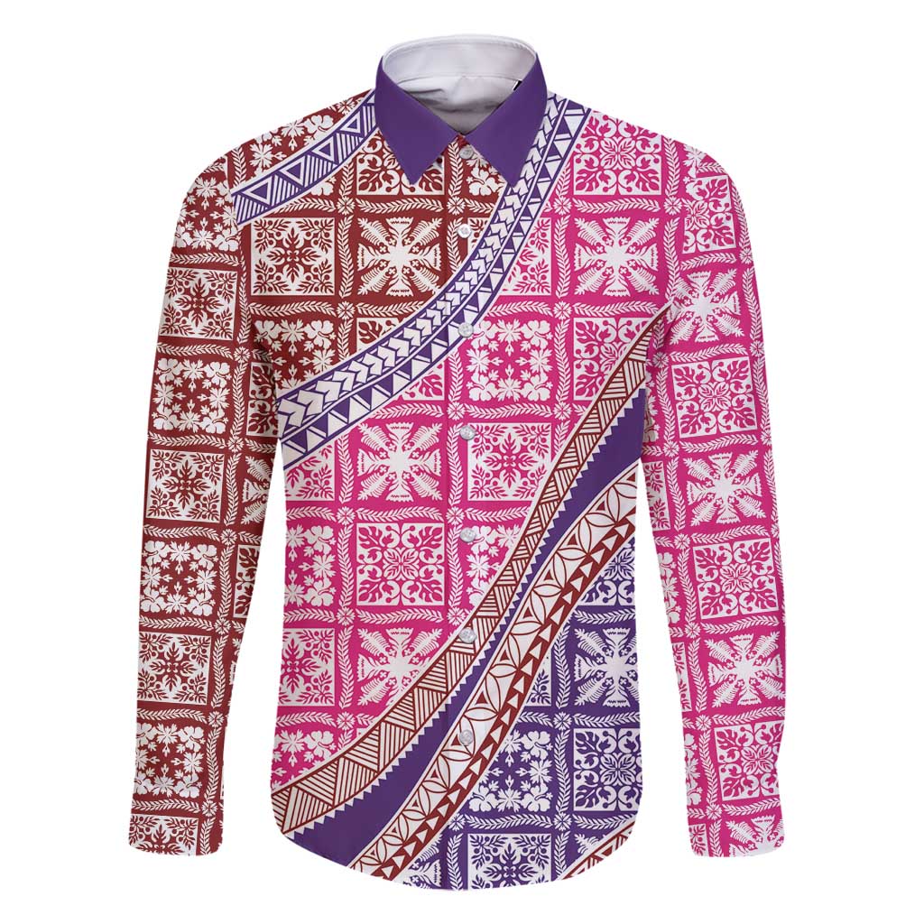 Hawaiian Quilt Pattern Family Matching Off Shoulder Maxi Dress and Hawaiian Shirt Sweet Color Mixed - Polynesian Pride