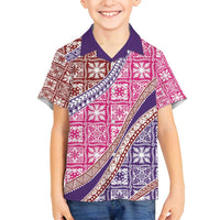 Hawaiian Quilt Pattern Family Matching Off Shoulder Maxi Dress and Hawaiian Shirt Sweet Color Mixed - Polynesian Pride