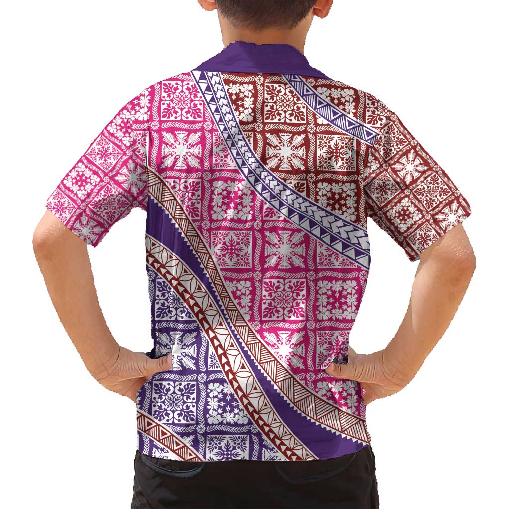 Hawaiian Quilt Pattern Family Matching Off Shoulder Short Dress and Hawaiian Shirt Sweet Color Mixed - Polynesian Pride