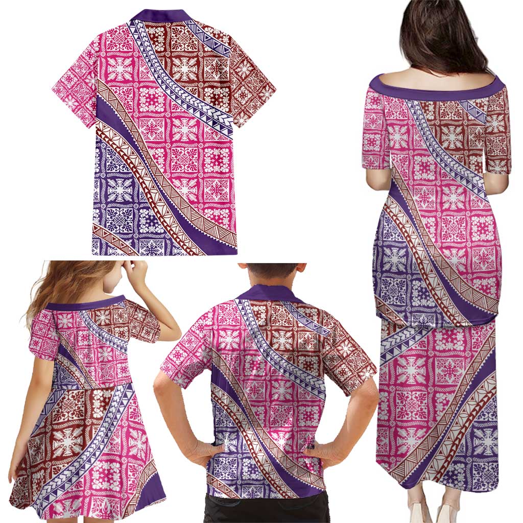 Hawaiian Quilt Pattern Family Matching Puletasi and Hawaiian Shirt Sweet Color Mixed - Polynesian Pride