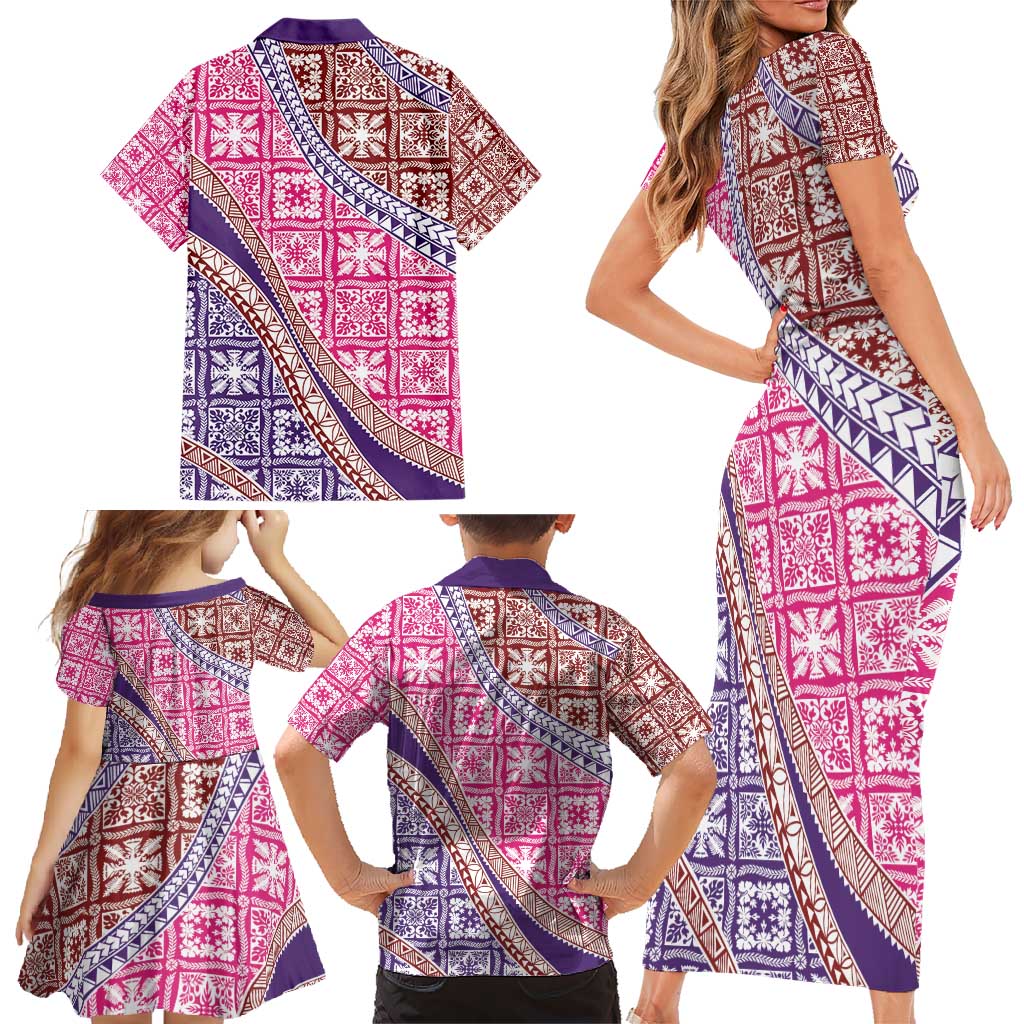 Hawaiian Quilt Pattern Family Matching Short Sleeve Bodycon Dress and Hawaiian Shirt Sweet Color Mixed LT01 - Polynesian Pride
