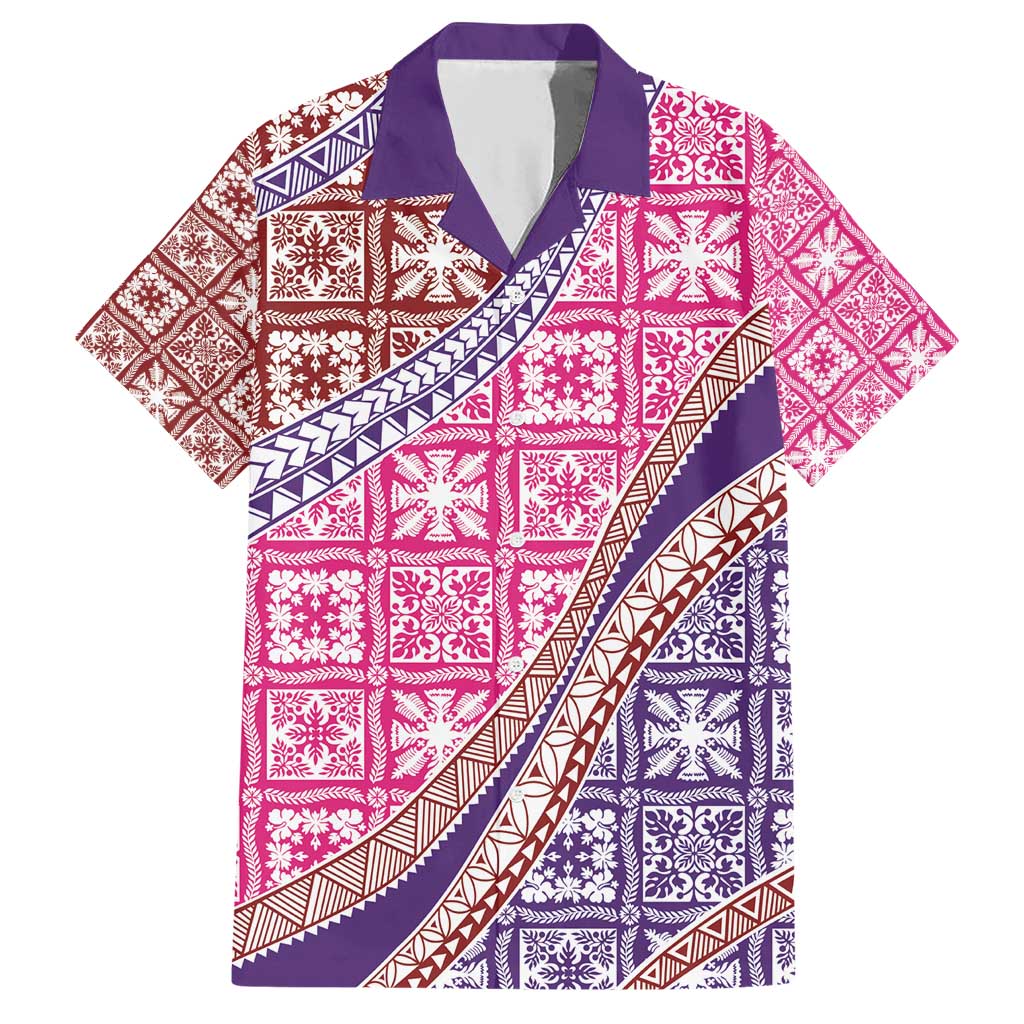 Hawaiian Quilt Pattern Family Matching Short Sleeve Bodycon Dress and Hawaiian Shirt Sweet Color Mixed LT01 Dad's Shirt - Short Sleeve Pink - Polynesian Pride