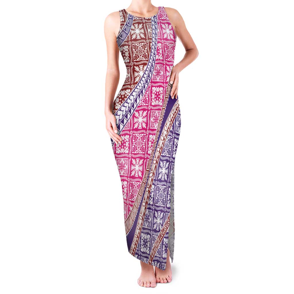 Hawaiian Quilt Pattern Family Matching Tank Maxi Dress and Hawaiian Shirt Sweet Color Mixed - Polynesian Pride