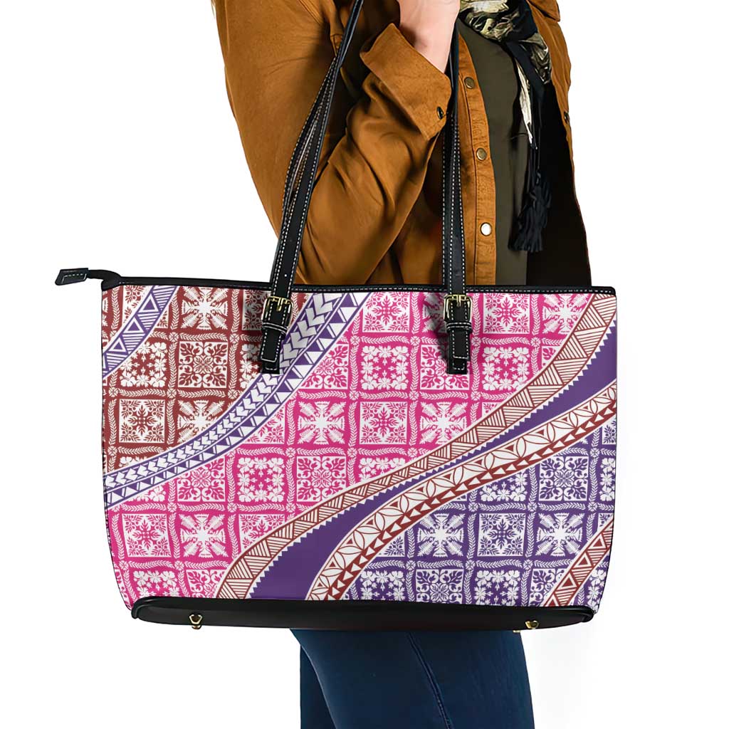 Hawaiian Quilt Pattern Leather Tote Bag Sweet Color Mixed - Polynesian Pride