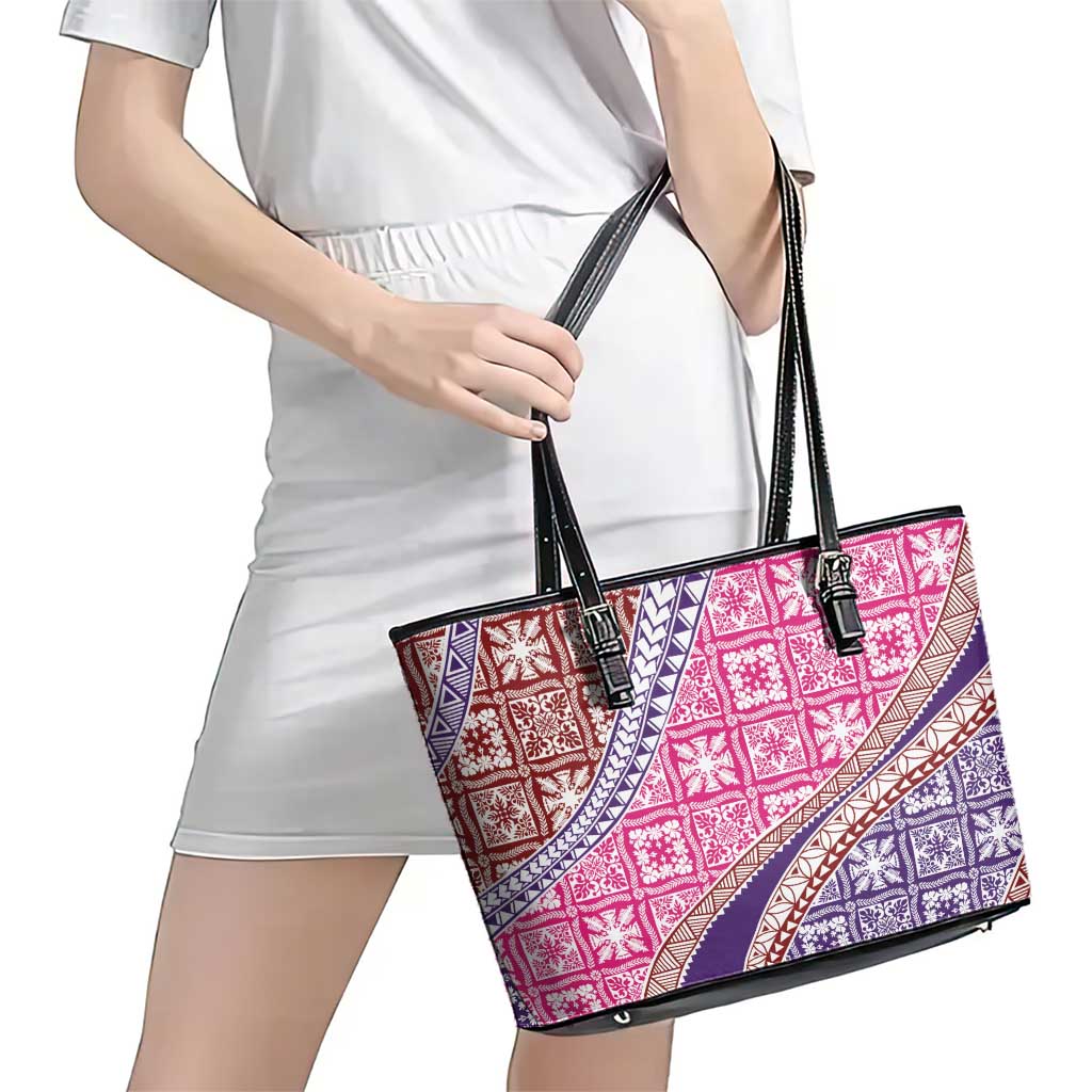 Hawaiian Quilt Pattern Leather Tote Bag Sweet Color Mixed - Polynesian Pride