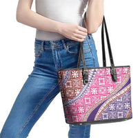 Hawaiian Quilt Pattern Leather Tote Bag Sweet Color Mixed - Polynesian Pride
