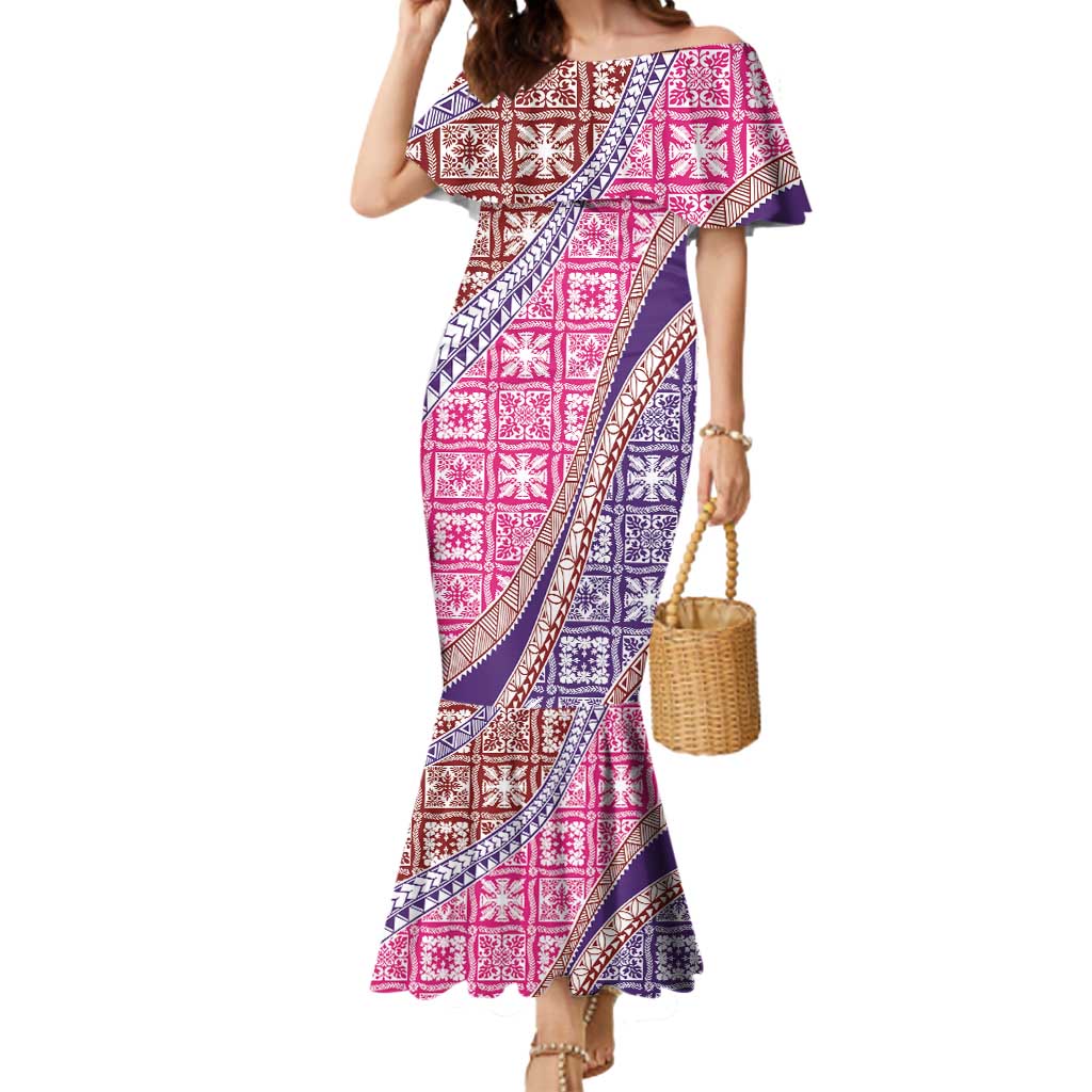 Hawaiian Quilt Pattern Mermaid Dress Sweet Color Mixed LT01 Women Pink - Polynesian Pride
