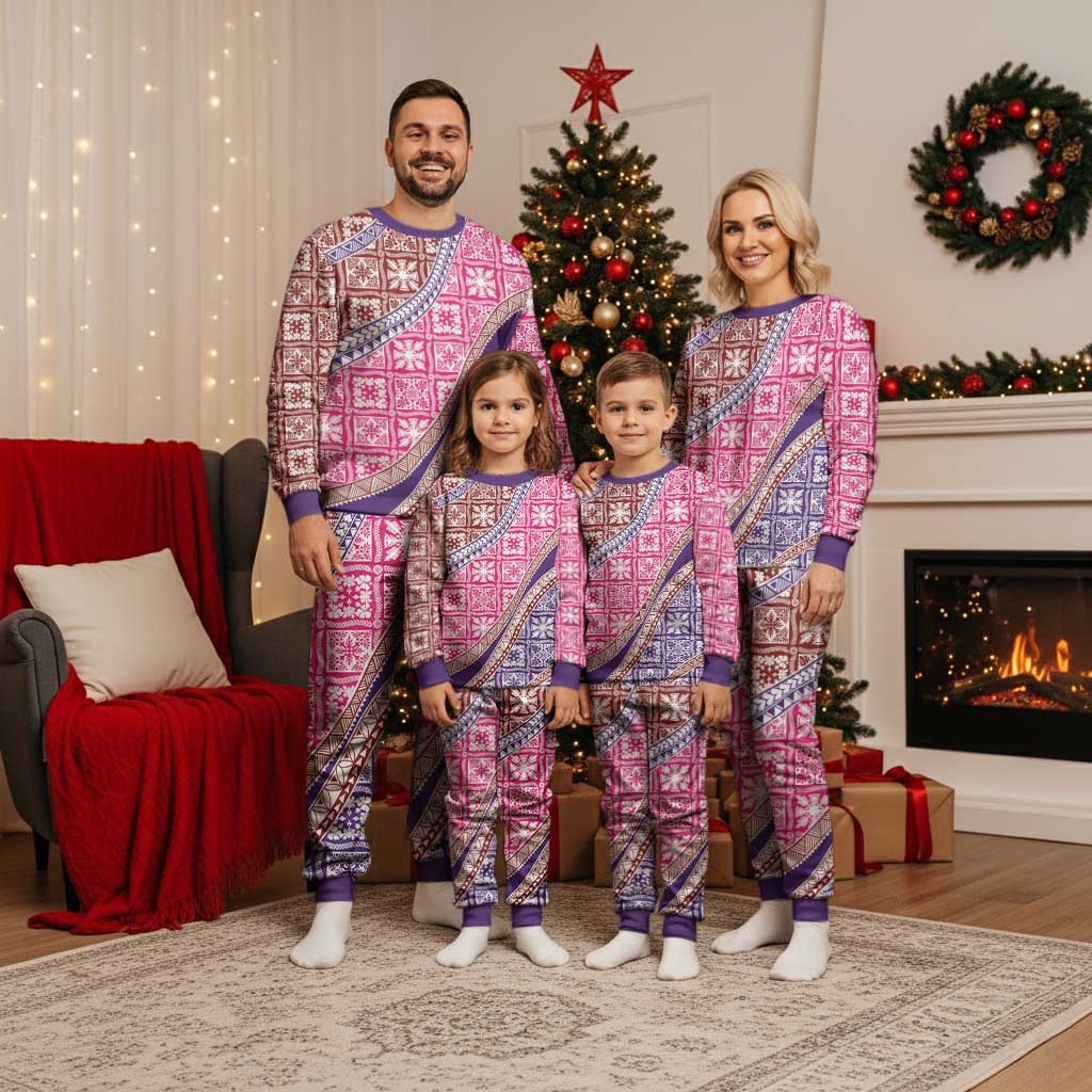 Hawaiian Quilt Pattern Christmas Pajama Set Sweet Color Mixed - Polynesian Pride