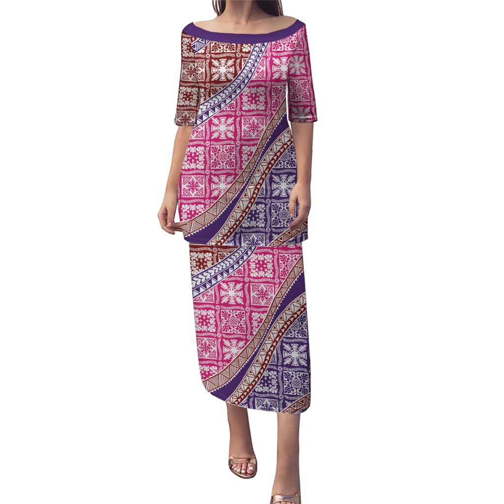 Hawaiian Quilt Pattern Puletasi Sweet Color Mixed LT01 Long Dress Pink - Polynesian Pride