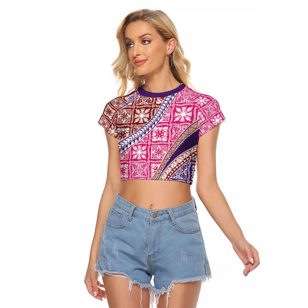 Hawaiian Quilt Pattern Raglan Cropped T Shirt Sweet Color Mixed - Polynesian Pride