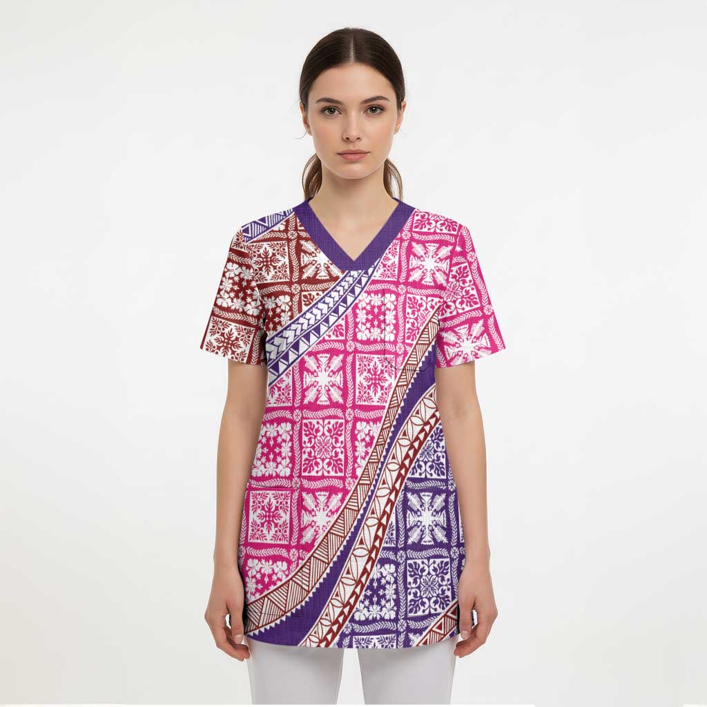Hawaiian Quilt Pattern Scrub Top Sweet Color Mixed - Polynesian Pride