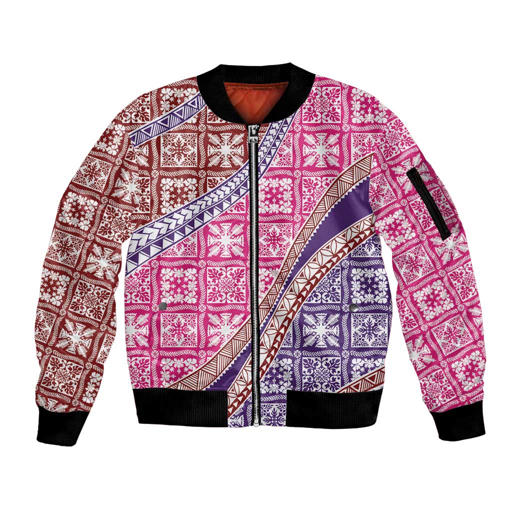 Hawaiian Quilt Pattern Sleeve Zip Bomber Jacket Sweet Color Mixed LT01 Unisex Pink - Polynesian Pride