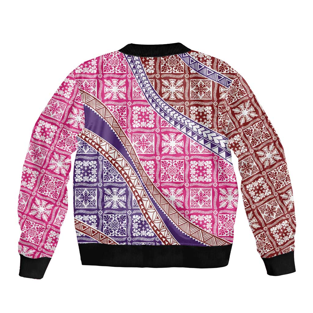 Hawaiian Quilt Pattern Sleeve Zip Bomber Jacket Sweet Color Mixed LT01 - Polynesian Pride